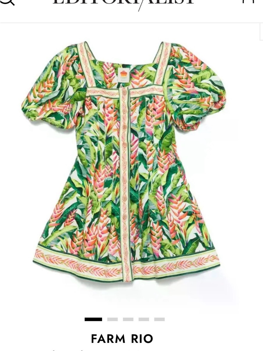 FARM Rio Green & Pink Tropical Puff-Sleeve Mini Dress